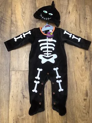 TU Baby’s Halloween 🎃 Fancy Dress Velour  Skeleton Babygrow With Hat 6-9months • £4.99