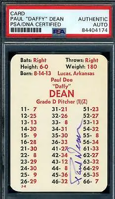 Daffy Dean PSA DNA Coa Signed APBA Baseball Game Card Autograph • $98