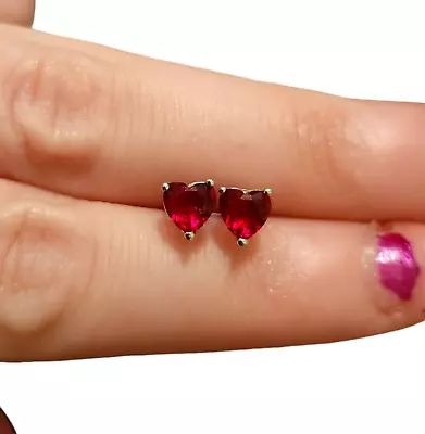 925 Sterling Silver Heart Lab-created Ruby Stud Earrings For Women 5MM FREE SHIP • $13.98