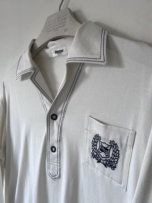 70s Shirt White L-XL Cuban Collar Nautical Embroidery Japanese Vintage 47  • £18.32