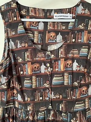 $50 • Buy Dangerfield Black Friday Dress Size 10 Library Book Print With Pockets Skulls