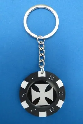 Maltese Iron Cross Poker Chip Dice Keyring Key Ring Chain #205 • $12.99