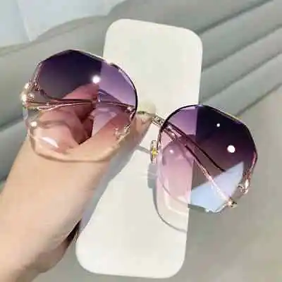 $11 • Buy Fashion Tea Gradient Sunglasses Women Ocean Water Cut Trimmed Metal Curved SunGl