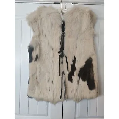 RARE Vintage Goat Fur Vest With Three Suede Leather Ties M • $400