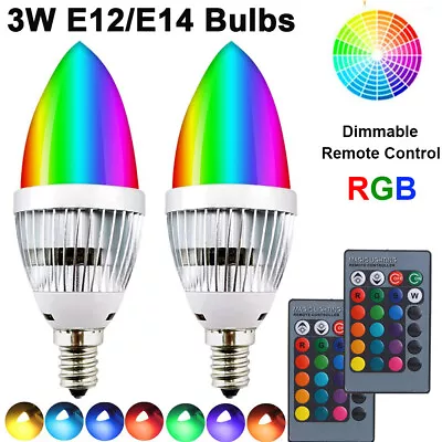 3W E14 RGB LED Candle Light Bulbs Remote Control Color Changing Screw Lamp Party • £7.09