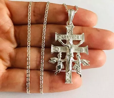 925 Sterling Silver Caravaca Cross Necklace 22 /Cruz De Caravaca Plata 925-ESP20 • $37.39