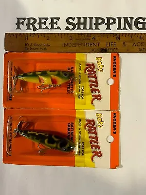 LOT OF 2 Vintage Rhoden's Baby Johnny Rattler Fishing Lure 1/4 OUNCE TOPWATERS • $21.60
