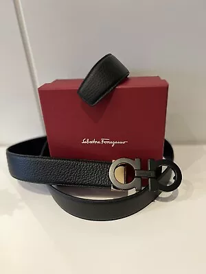 £350 • Buy Salvatore Ferragamo Black/Gold Buckle | Double Sided Black & Blue Size 105 / 38