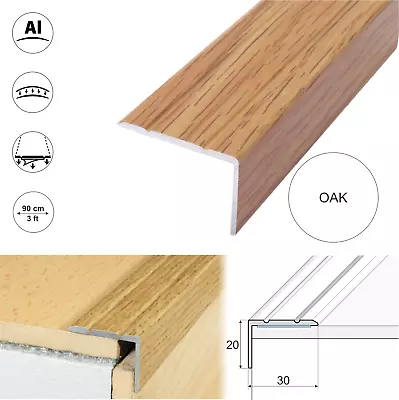 ALUMINIUM STAIR NOSING EDGE TRIM STEP  EDGING NOSINGS FOR CARPET WOOD 30x20mm • £6.99