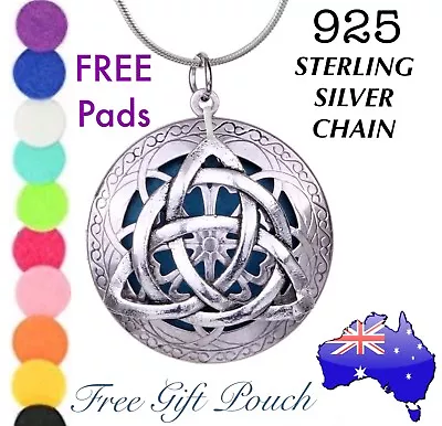 Triquetra Celtic Knot Essential Oil Diffuser Locket 925 Sterling Silver Necklace • $15.95
