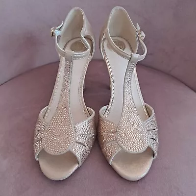 Wedding Occasion Shoes Dancing Sparkly Bridal Rose Gold Crystal T Bar Size 39 • £50