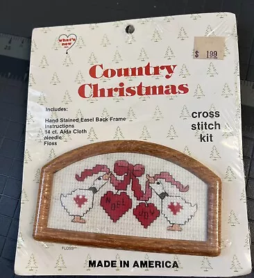 NOS Vintage Mini Cross Stitch Kit Country Christmas Geese Hearts • $5