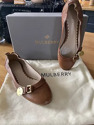 Mulberry Bayswater Oak Tan Ballet Flat Shoes Uk4 Eu37 Leather Pumps Bag Brown • £68