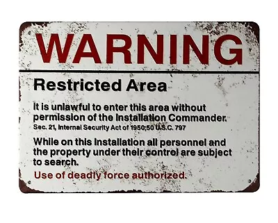 $18.99 • Buy  Warning Restricted Area U.S. Military Tin Metal Sign Old  Living Room