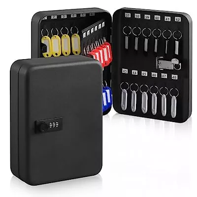 Wall Mount Key Cabinet 48 Hooks Combination Lock Organizer Storage Box Black • $35.02