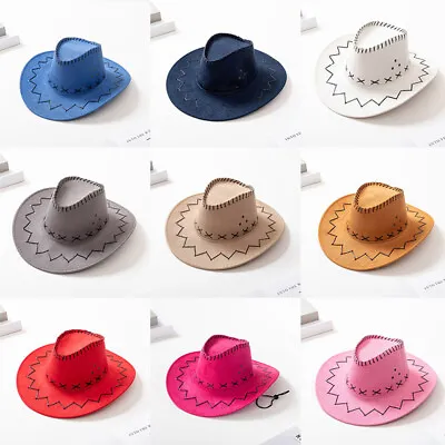 Western Cowboy Hat For Men Women Kids Outdoor Wide Brim Faux Leather Cap BL • $4.40