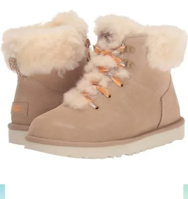 Ugg Sand Classic Mini Alpine Lace Suede Sheepskin Boots Size 11 Women • $119