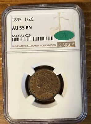 1835 Half Cent NGC AU 55 CAC • $295