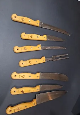 VTG Chef’s Collection Stainless Steel Wood Handle 7pc Knives Set Made In Japan • $30