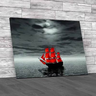 Moonlit Ship Sailing In Serene Seas Canvas Print Large Picture Wall Art • £27.95