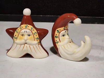 Star & Moon Primitive Look Ceramic Santa  Salt & Pepper Shaker Set • $18.01