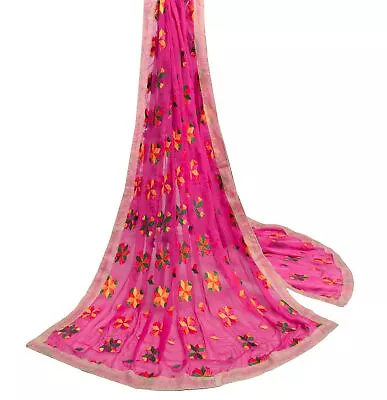 Sushila Vintage Pink Traditional Dupatta Chiffon Phulkari Embroidered Long Stole • $29.99
