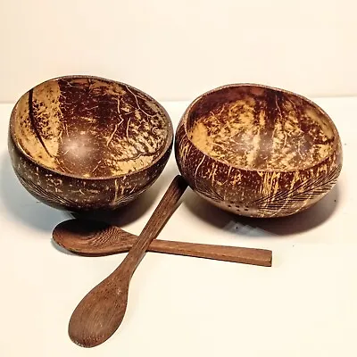 Coconut 2 Bowl With 2 Spoon Set 2 Vegan Buddha Bowl 14 Cm Diameter 7 Cm High  • £7.77