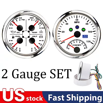 2 Gauge Set 85mm GPS Speedometer 120MPH W/Tacho 85mm 4 In 1 Fuel Water Oil Volt • $90.80