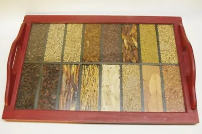 12 X 17 Vintage Wooden Maroon Breakfast Server Spice Tray 16 Spices With Handles • $44.75