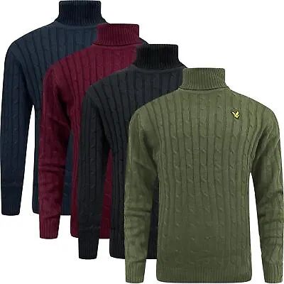 Lyle & Scott Mens Turtle Neck Cable Knitted Roll Up Jumper Polo Sweater Pullover • £12.99