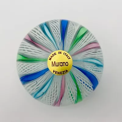 Vintage Zanfirico Murano Venetian Art Glass Latticino Ribbons Paperweight • $80