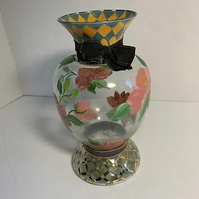 Mckenzie Childs Circus Rose Glass Vase Hand Painted Retired • $89.99