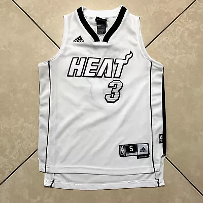 ADIDAS Dwyane Wade #3 Miami Heat White Sewn NBA Basketball Jersey Kids Small 8 • $29.95