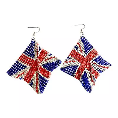 Vintage British Flag Red White Blue Metal Mesh Dangle Pierced Earringst B1F4 • $3.60