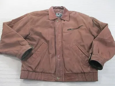 U2 Wear Me Out Mens Jacket Medium Brown Leather Pockets Button Classic Nylon • $38.99