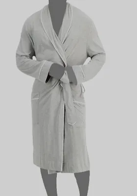 $50 Club Room Men's Gray Cotton Modal Sleepwear Tipped Pajama Robe One Size • $13.98