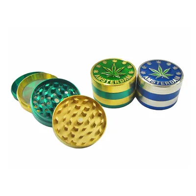 Two Colour Tone Herb Grinder 50mm 4 Part Pieces Amsterdam Emboss Kitchen Spice • £8.99