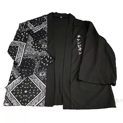 Shein Manfinity Men's Japanese Letter & Scarf Print Kimono Black Size XL Used B1 • $14.99