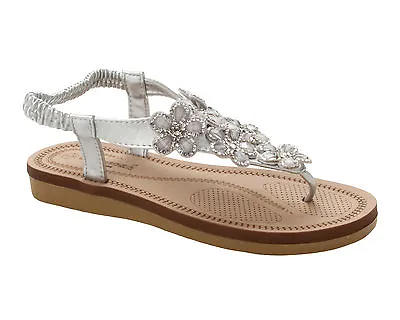 £14.95 • Buy Womens Silver Gem Diamante Wedding Beach Evening Summer Sandals Ladies Size