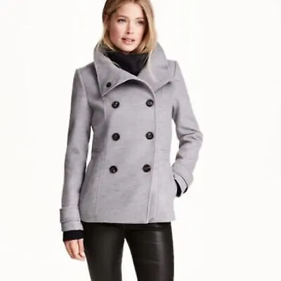 H&M Jacket Coat Women Size 2 Ladies Warm Winter Pocket Double-Breasted Pea Coat • $25.87