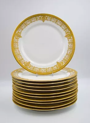 11 Limoges Large Gold & White Service/Dinner Plates Raised Paste Gold • £787.84