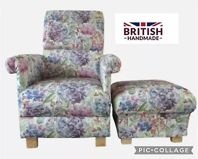 Adult Chair & Footstool Voyage Hydrangea Fabric Armchair Accent Statement Pink • £419.99