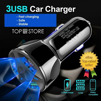 Fast Car Charger 3 Usb Port For Iphone Samsung Ipad Universal Socket Adapter.g • £5.24