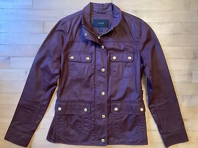 J. Crew The Downtown Field Women’s Jacket Small Burgundy Waxed Cotton Zip Snaps • $13