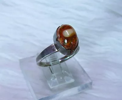 Old Sterling Silver Crude Ring W/ Mexican Fire Opal Sz.10 • $44