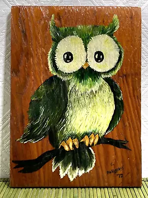 Vintage Painting Owl Textured Varnished Wood Owl On Branch Signed Rose Crans '72 • $25