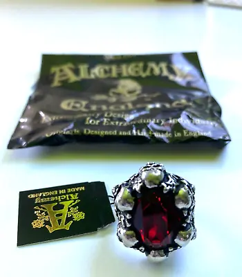 Alchemy Gothic Ring Of Skulls Red Swarovski Crystal Power Ring Shadow Death Sz 7 • $65