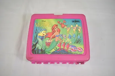 Vintage Disney The Little Mermaid 90’s Ariel Pink Plastic Lunch Box W/ Thermos • $25