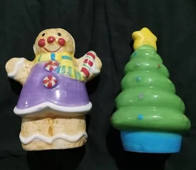 $5 • Buy Vintage Christmas Gingerbread Man And Tree Salt And Pepper Shakers Ceramic 