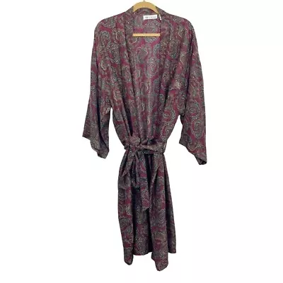 Vintage 100% Silk Red Paisley Print Robe By Silk Accents - Men's One Size • $59.99